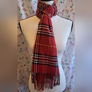 EUC Burberry Red & Black Nova Plaid Cashmere Casual Unisex Fringe Scarf Wrap